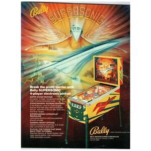 Bally Supersonic Pinball Machine Ad 1980s Arcade Gaming Star Fire Video Game